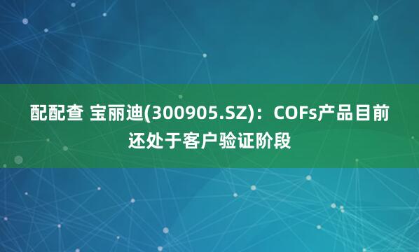 配配查 宝丽迪(300905.SZ)：COFs产品目前还处于客户验证阶段